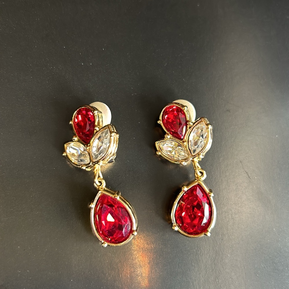 Ruby Red Fancy Pear Drops! Signed Swarovski Cryst… - image 4